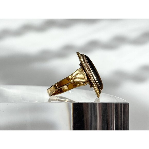 Tiger's Eye Oval Vermeil Overlay 925 Sterling Silver Vintage Ring - sz 6.75 - Picture 3 of 12